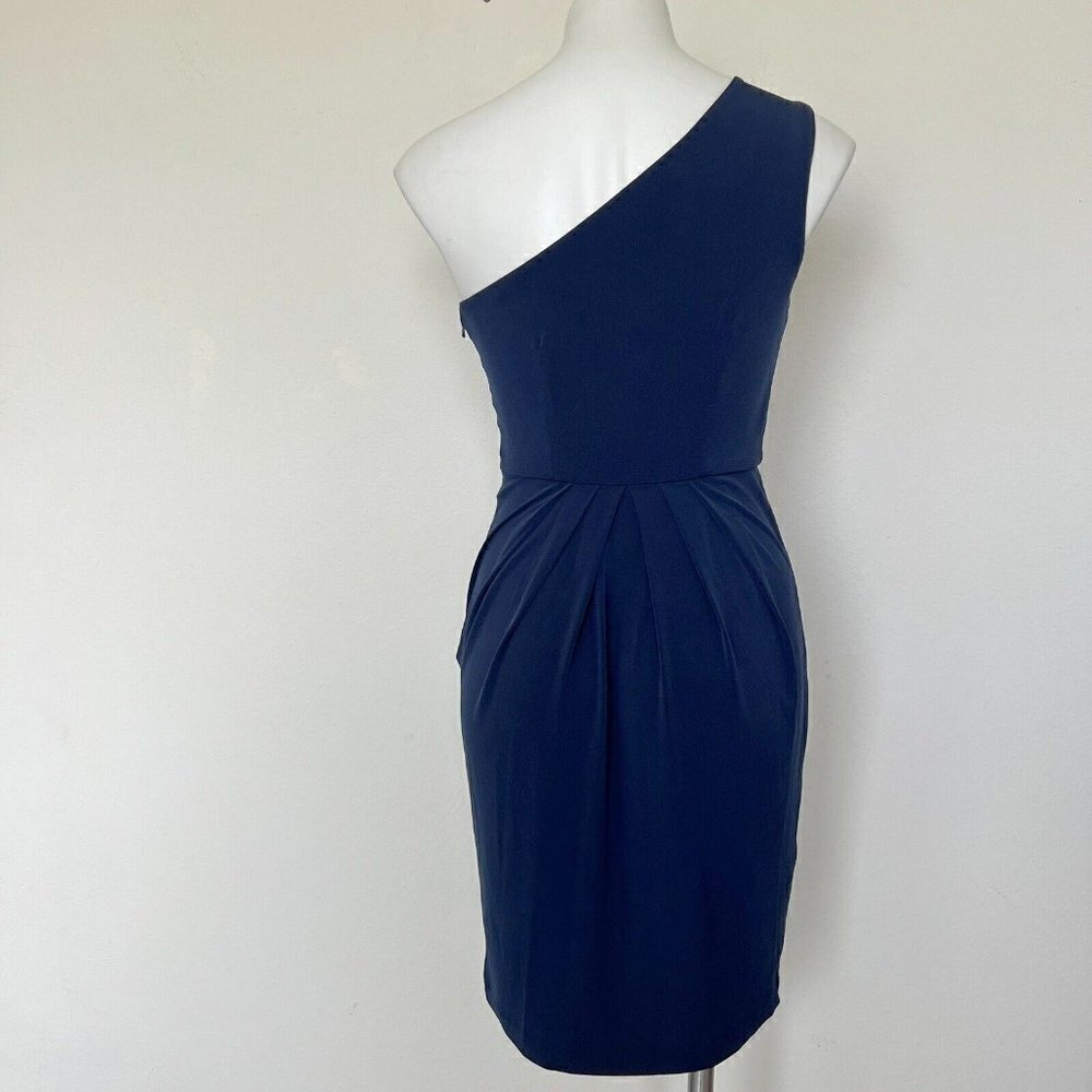 Max and Cleo Navy Blue One Shoulder Ruffle Cocktail Wedding Guest Dress Size 4 - Picture 10 of 14